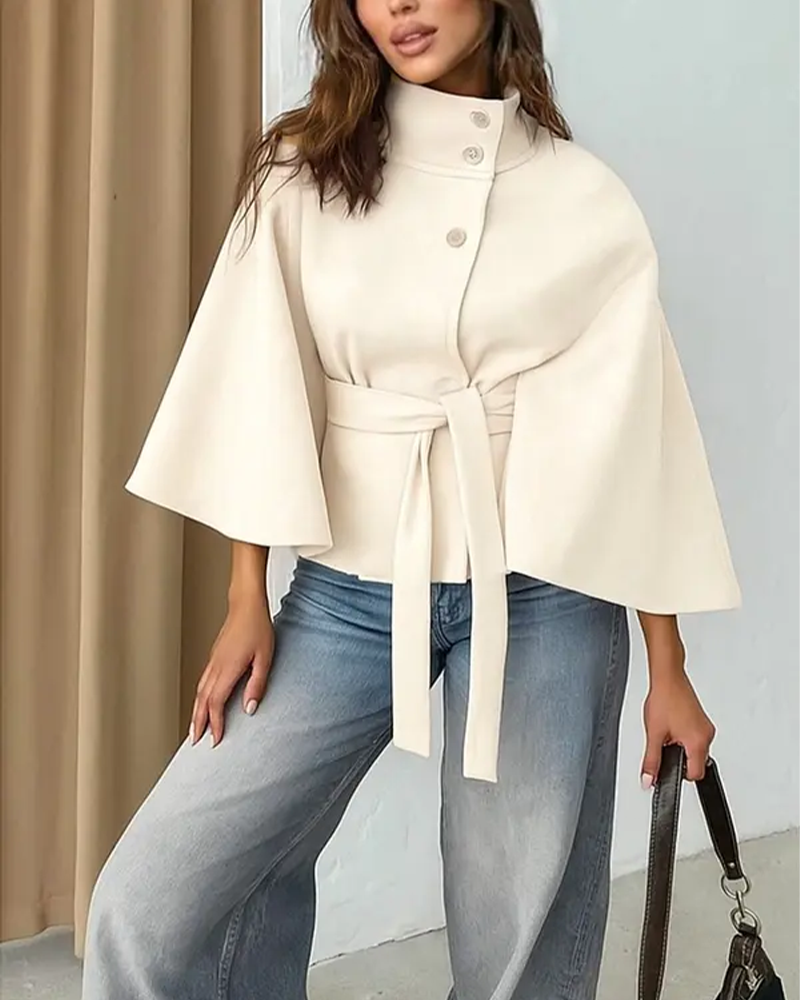 Women's Belted Woolen Cape Coat