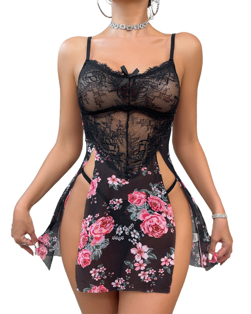 Women's Strappy Lace Chemise Nightgown