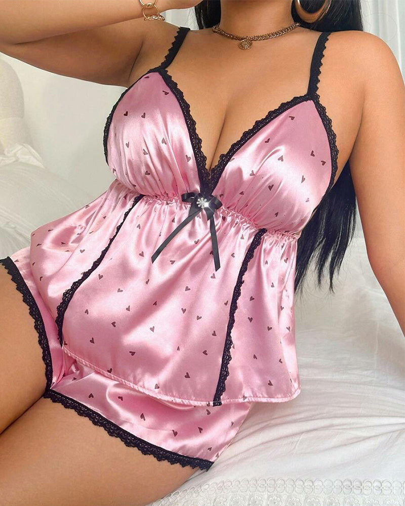 Plus Size Satin Nightwear Set – Spaghetti Strap Top with Matching Shorts