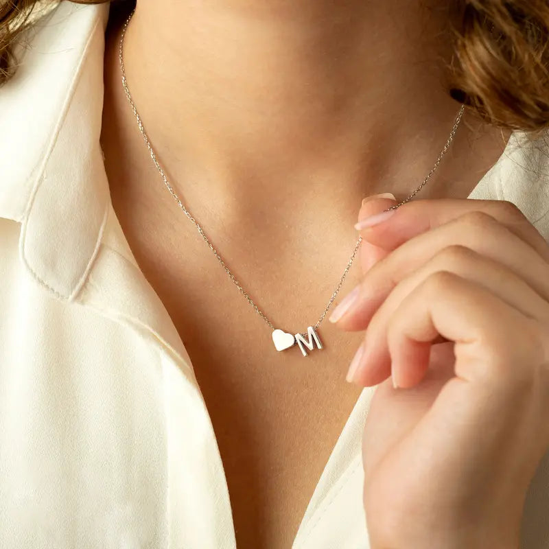 Tiny Heart Initial Necklace – 14K Gold Plated A–Z Letter Pendant, Dainty Personalized Gift for Women
