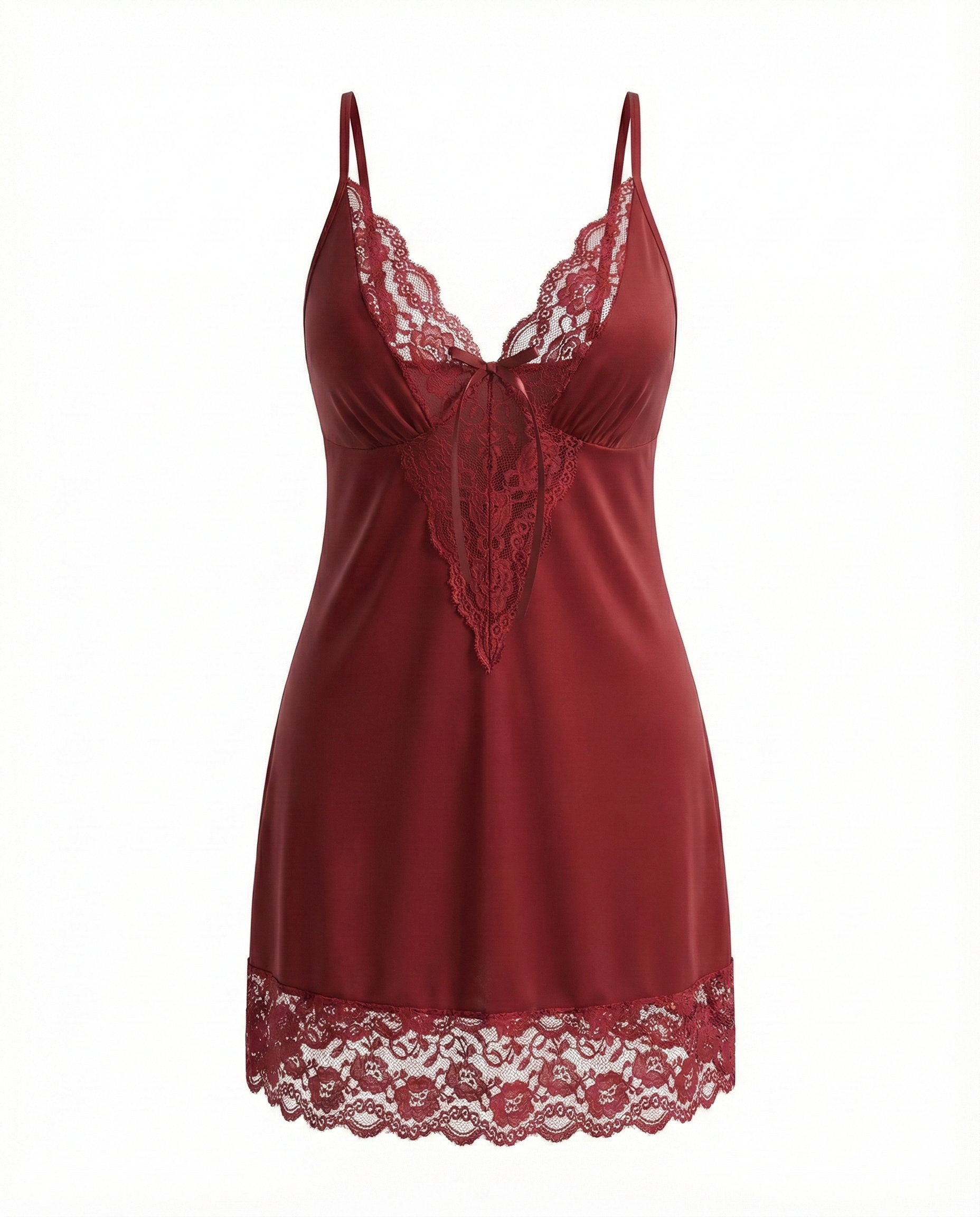 Plus Size Sexy Sheer Deep V Backless Cami Dress with Bow Detail & Panty