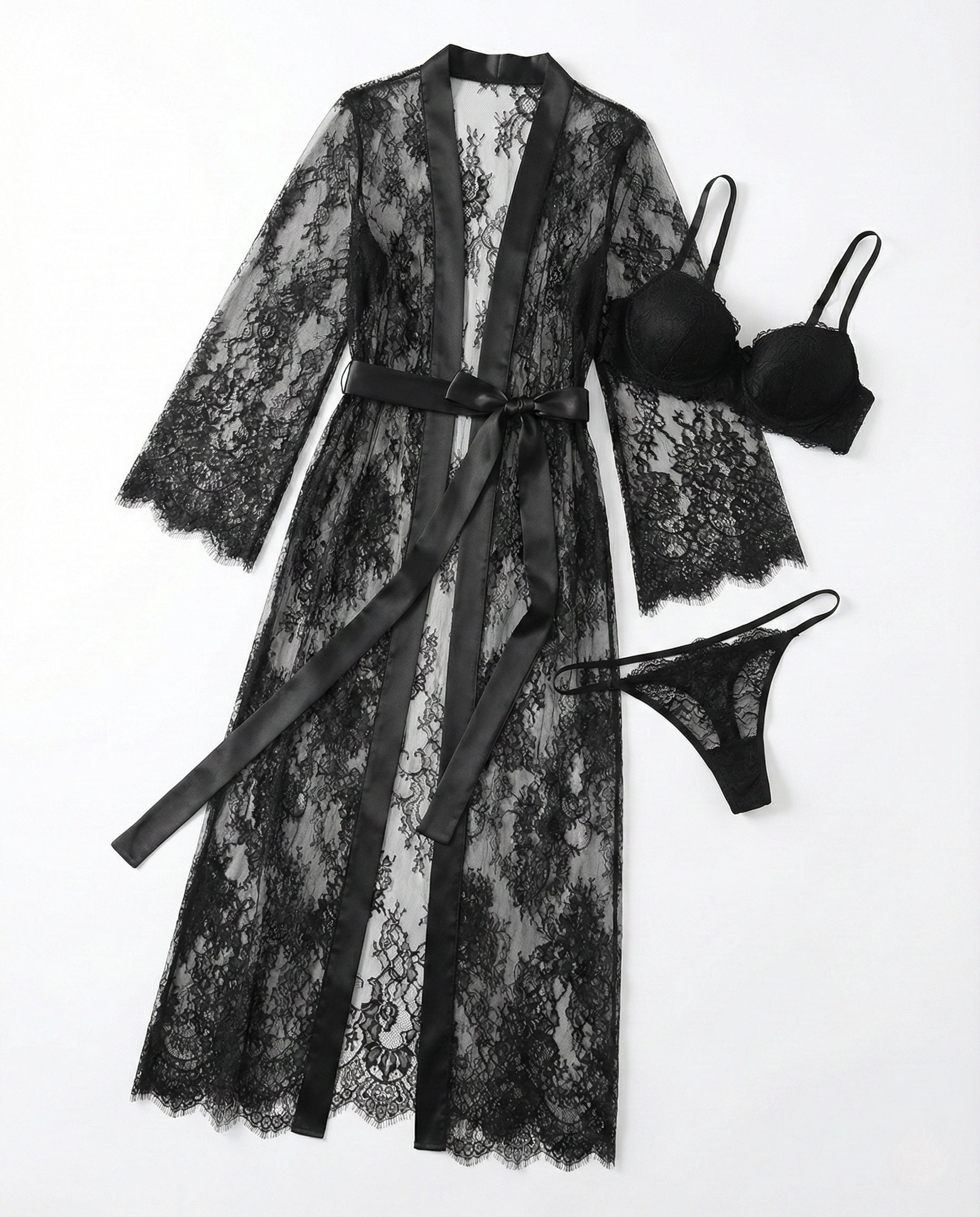 Sexy lace mesh see-through long robes