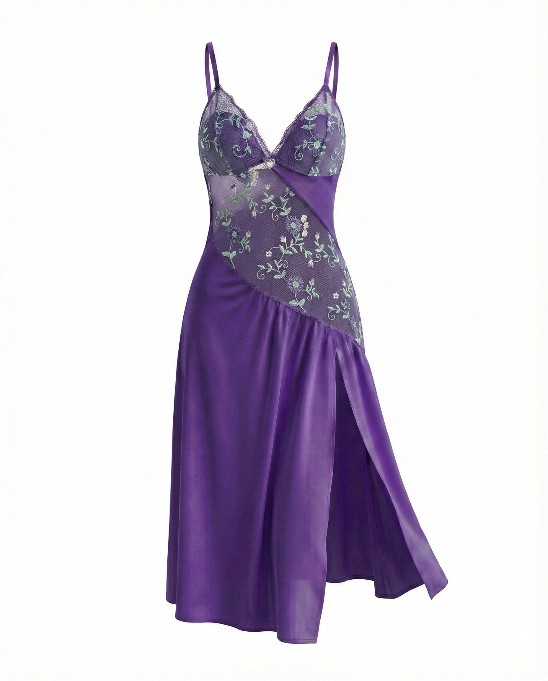 Sexy Sheer Mesh Nightgown – Floral Embroidery Babydoll