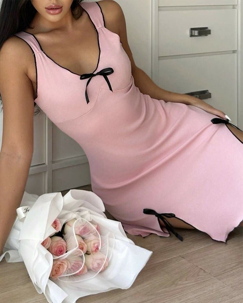 Women’s Bow Tie Nightdress – Split Hem Sexy & Comfortable