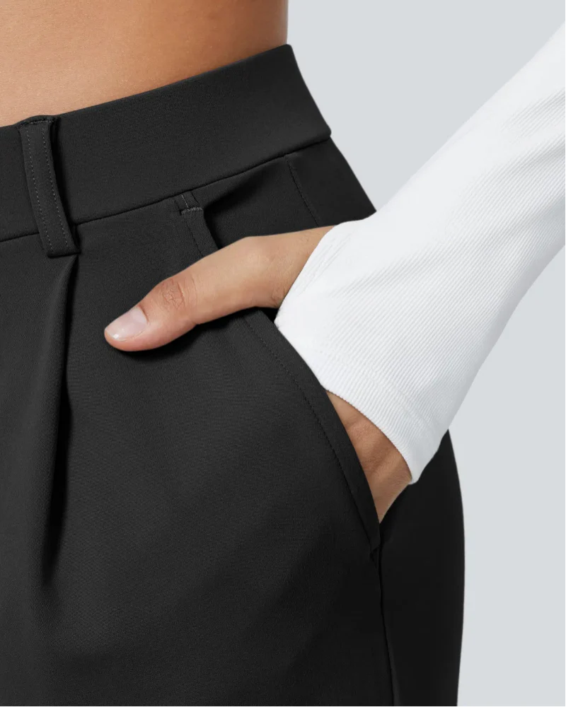 Flex High-Waisted Straight-Leg Work Pants – 4-Way Stretch Business Casual Pants with Pockets