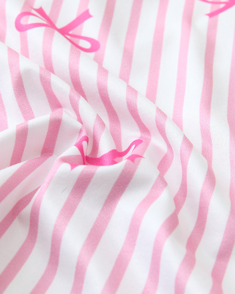 Cozy Striped Pajama Set – Long Sleeve Top with Cute Bow Print