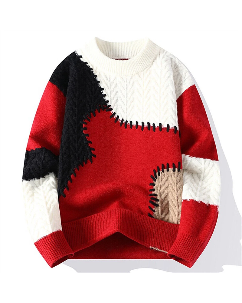Latest Trend: Color-Block Patchwork Knit Sweater