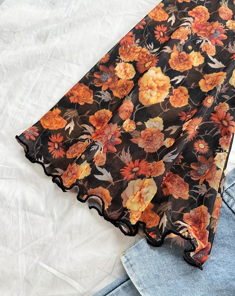 Slim Fit All-Over Print Long Sleeve Top