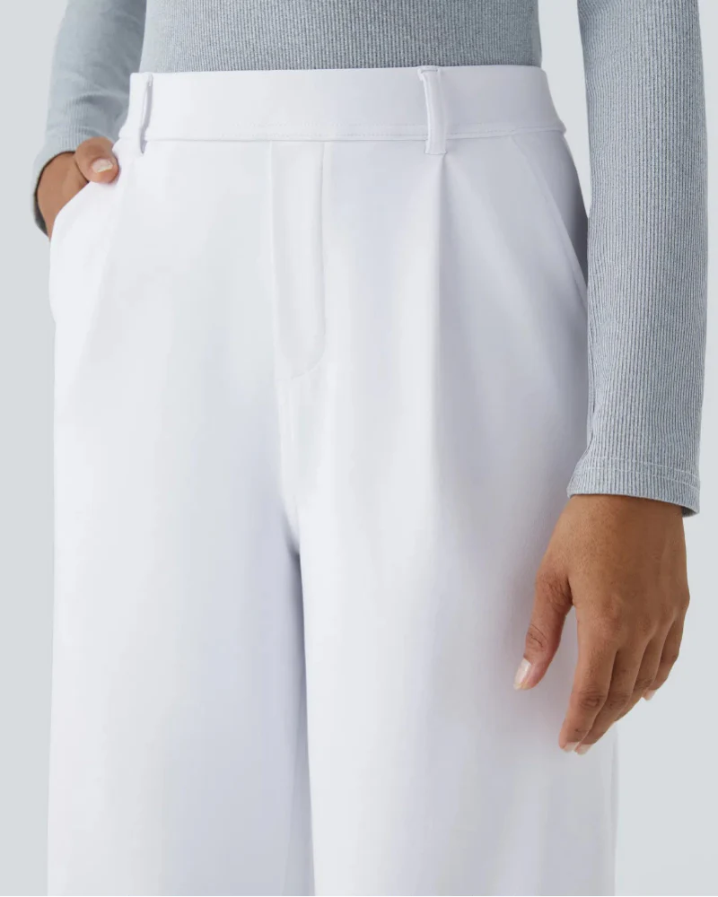 Flex High-Waisted Straight-Leg Work Pants – 4-Way Stretch Business Casual Pants with Pockets