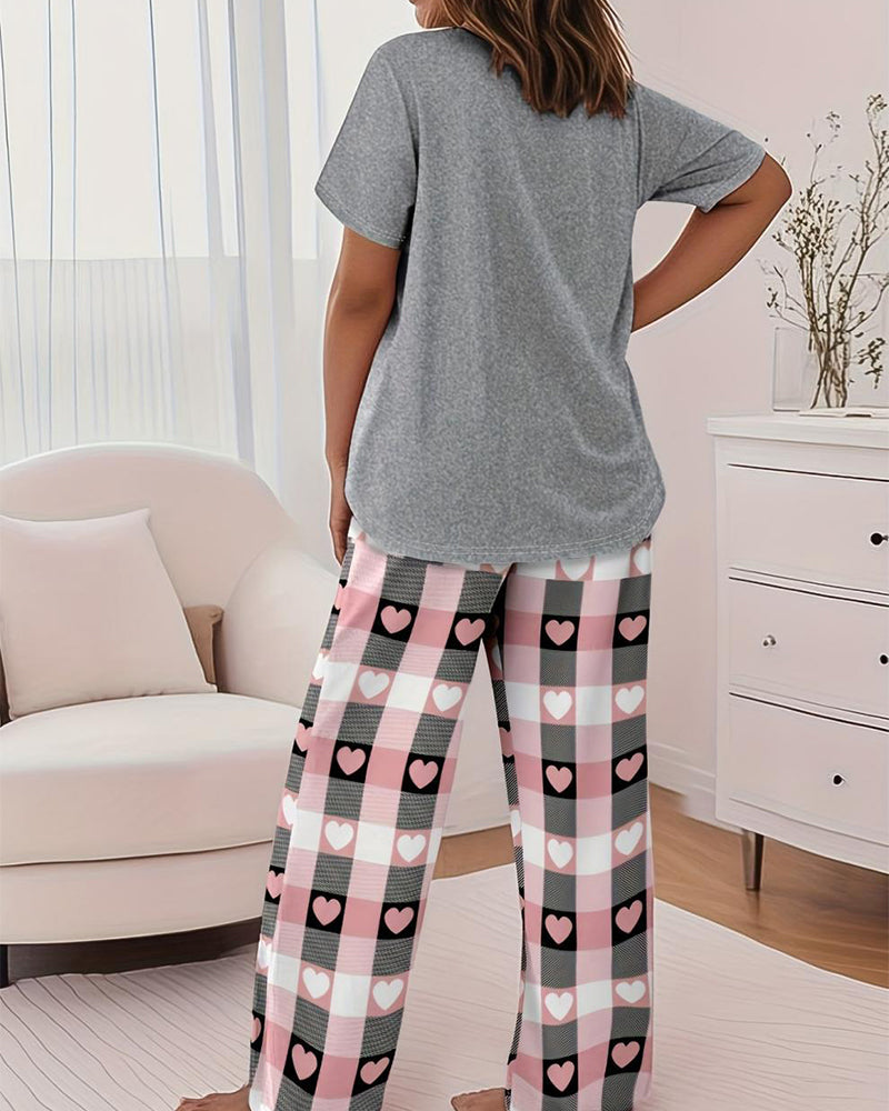 Comfy Striped Short Sleeve Lounge Set with Wide-Leg Pants