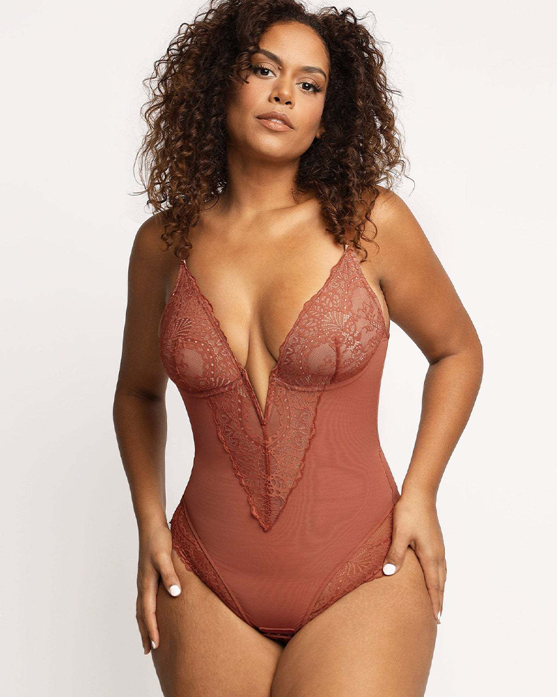 Deep V Lace Shaper Bodysuit