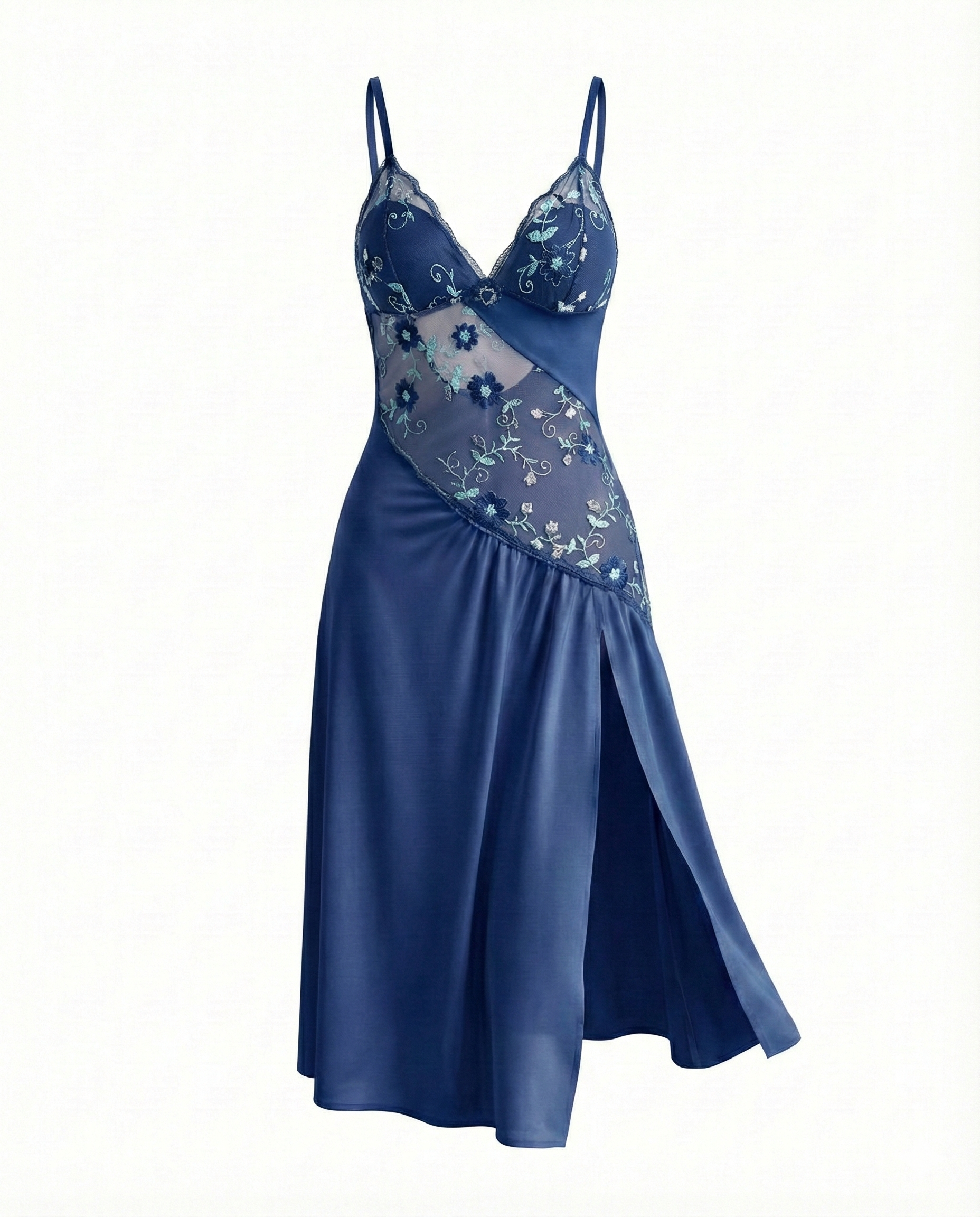 Sexy Sheer Mesh Nightgown – Floral Embroidery Babydoll