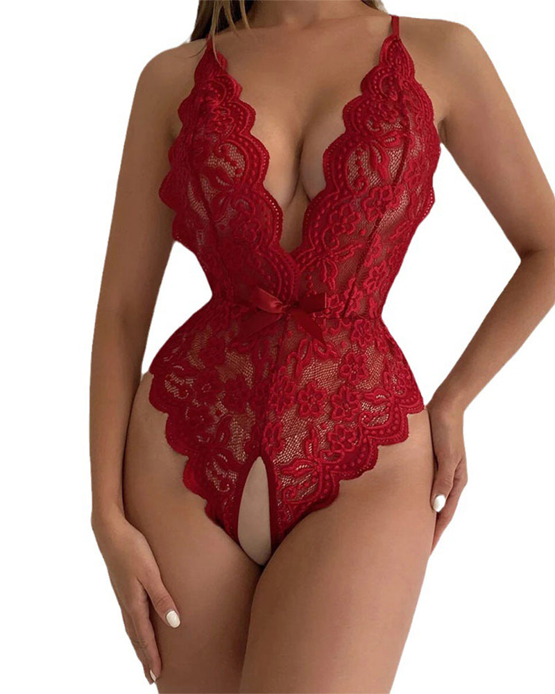 Sexy Backless Lace Halter Jumpsuit Lingerie