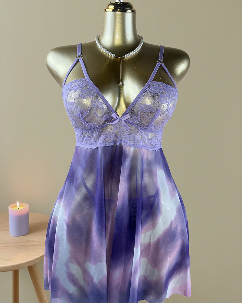 Sexy Mesh See-Through Nightgown with Panty Set