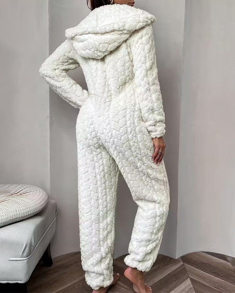 Cozy Coral Fleece Hooded Onesie Pajamas
