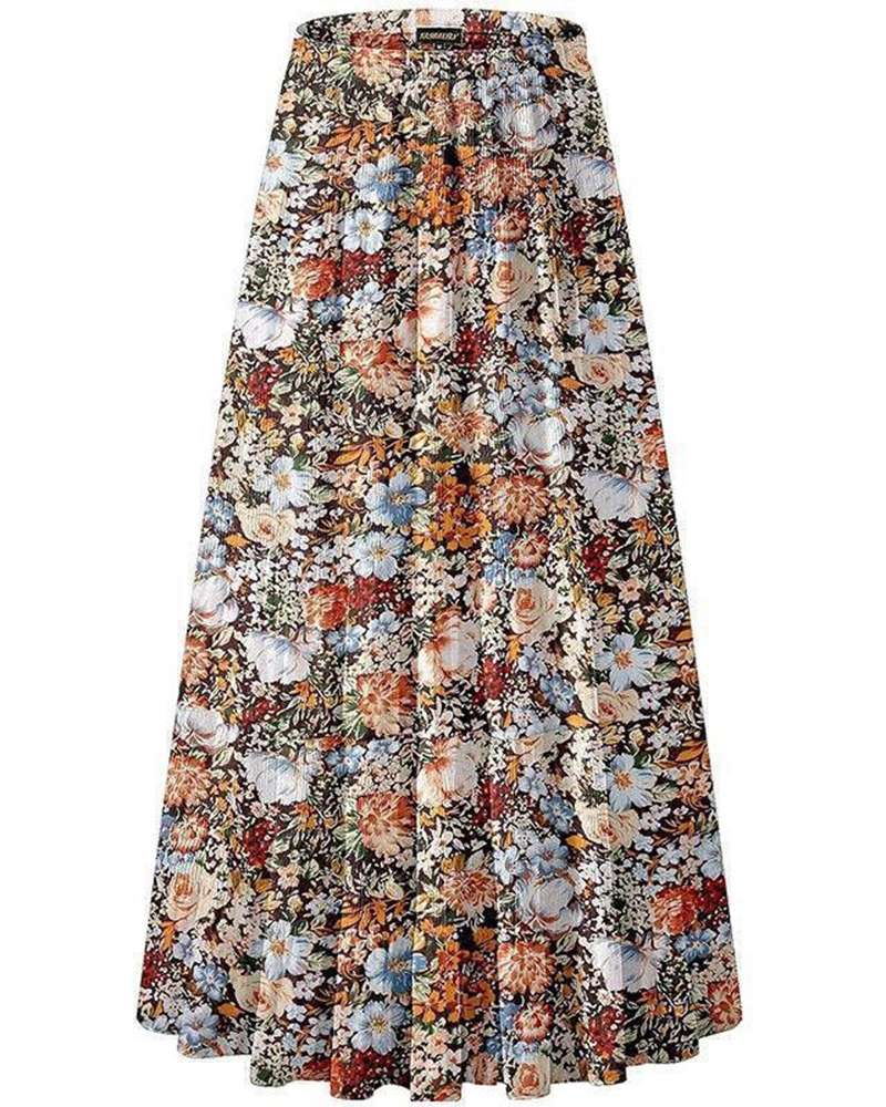 Boho Chiffon High Waist Pleated Maxi Skirt