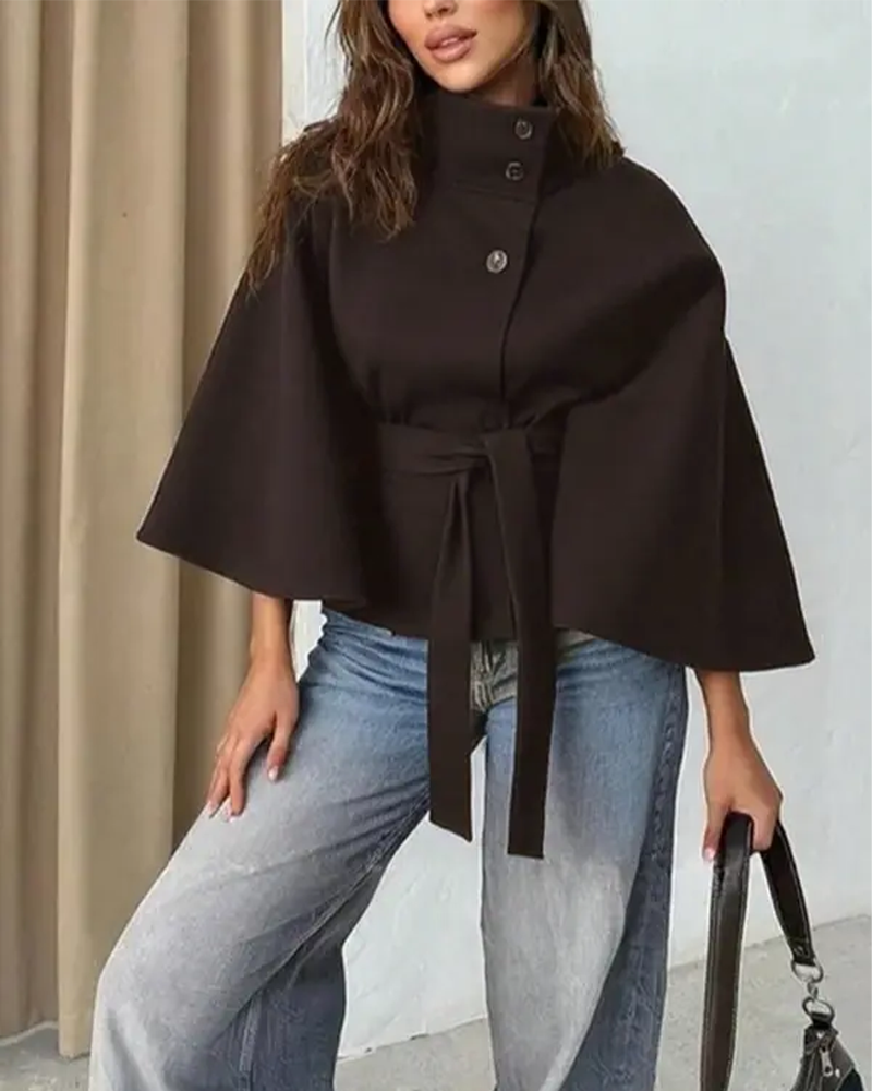 Women's Belted Woolen Cape Coat