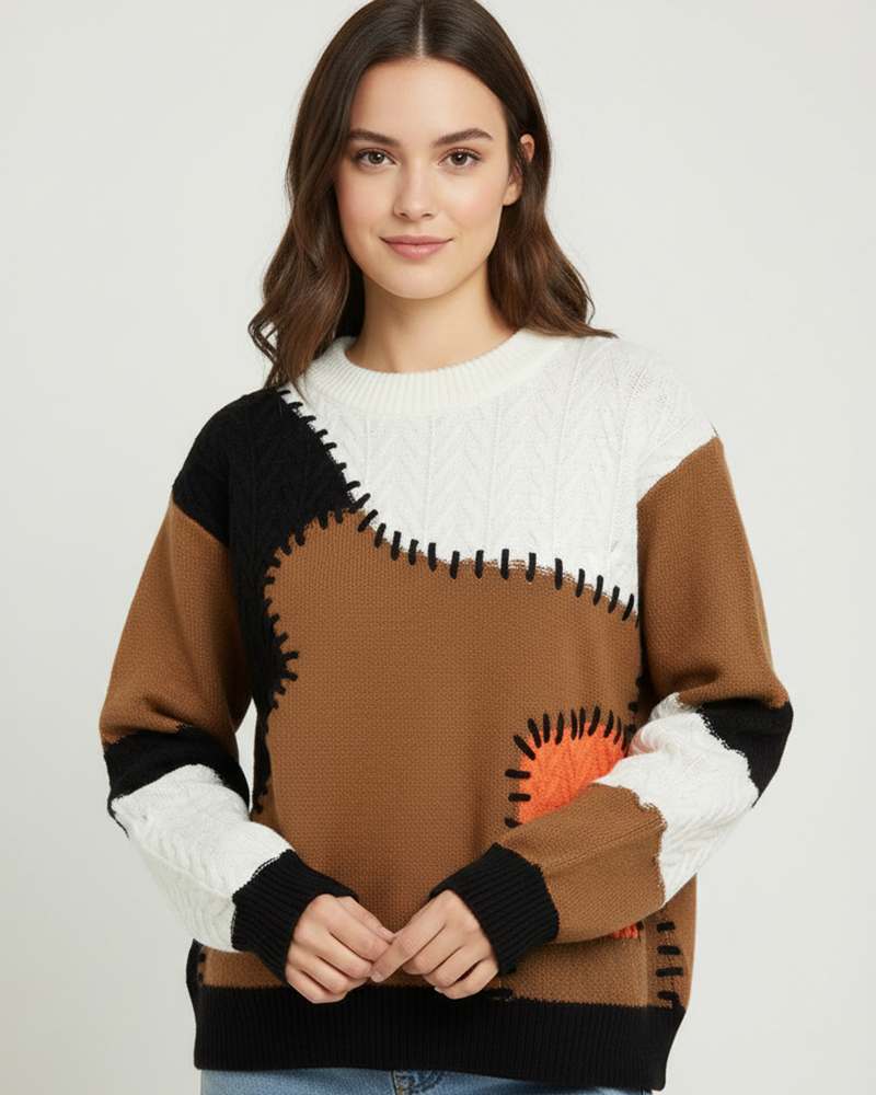 Latest Trend: Color-Block Patchwork Knit Sweater