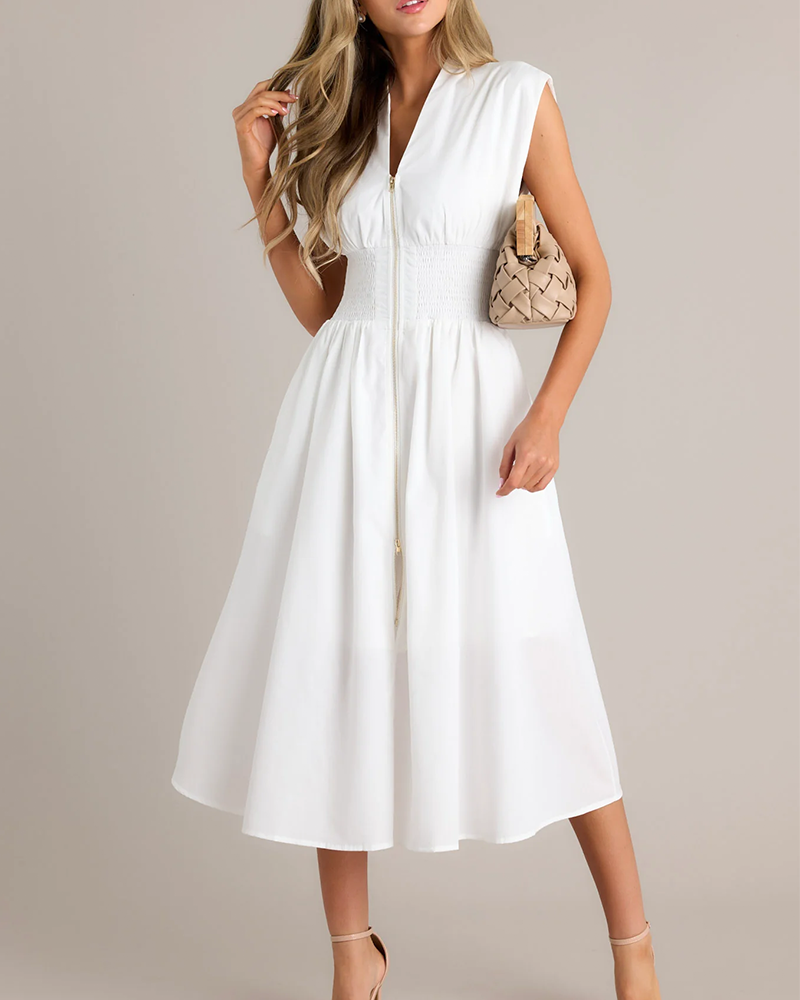 Zip-Front Midi Dress