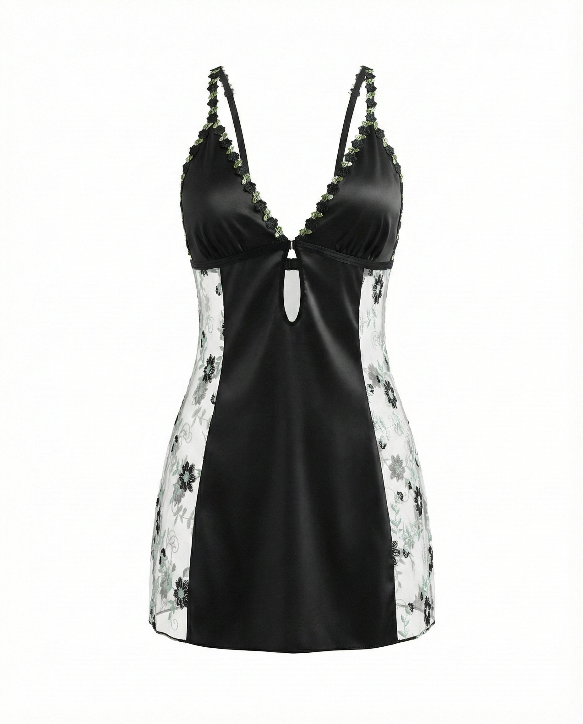 Sexy V-Neck Sling Nightdress with Cross-Back & Embroidered Details