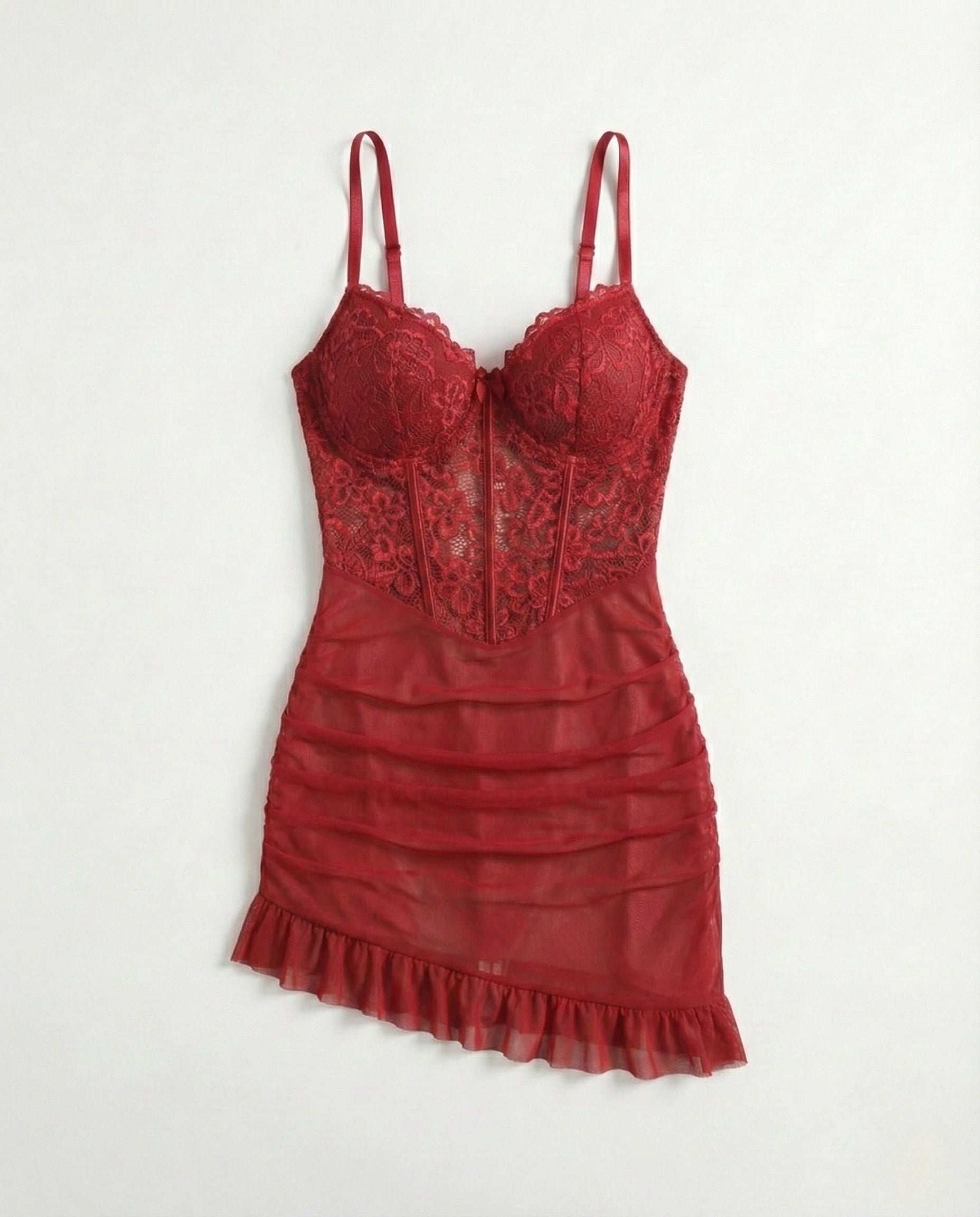 Sexy Lace Contrast Mesh Lingerie Set – Underwire Bra & G-String
