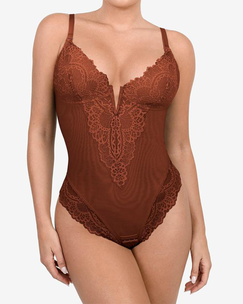 Deep V Lace Shaper Bodysuit