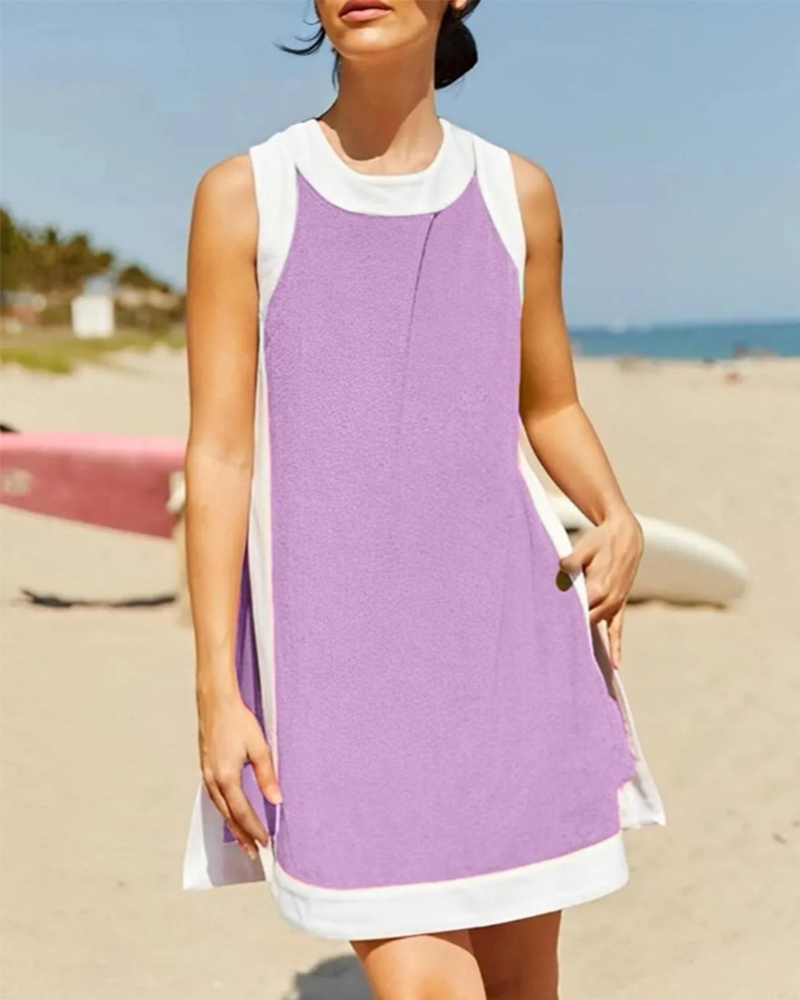 Women’s Colorblock 2-Piece Set — Sleeveless Crewneck Top & Matching Shorts with Pockets