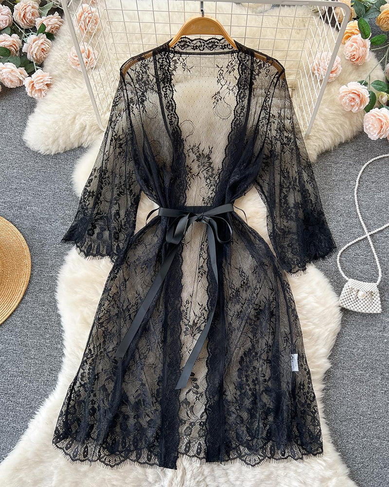 Sexy mesh lace sheer robes