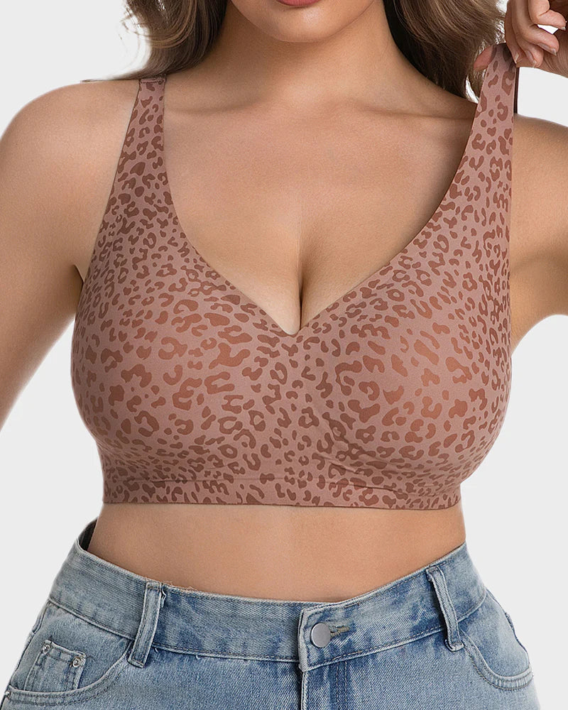 Leopard Deep V Wireless Push-Up Bra
