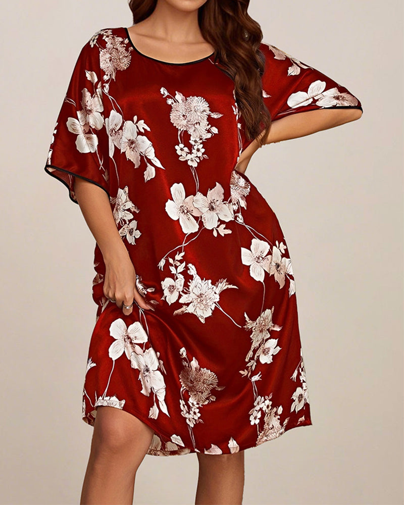 Plus Size Printed Ice Silk Nightdress