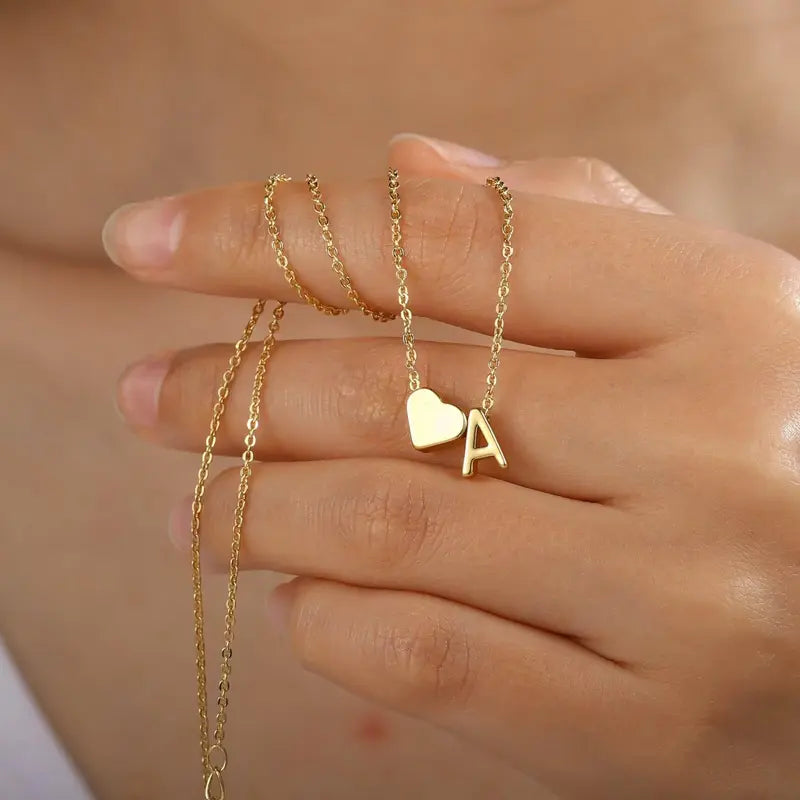 Tiny Heart Initial Necklace – 14K Gold Plated A–Z Letter Pendant, Dainty Personalized Gift for Women