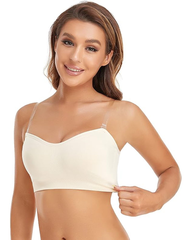 Strapless Non-Slip Bandeau Bra – Wireless, Padded, with Removable Straps