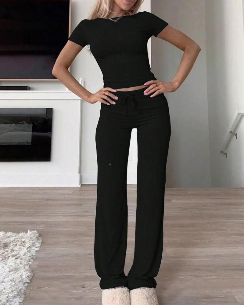 Casual Short-Sleeve Tee & Drawstring Pants Lounge Set
