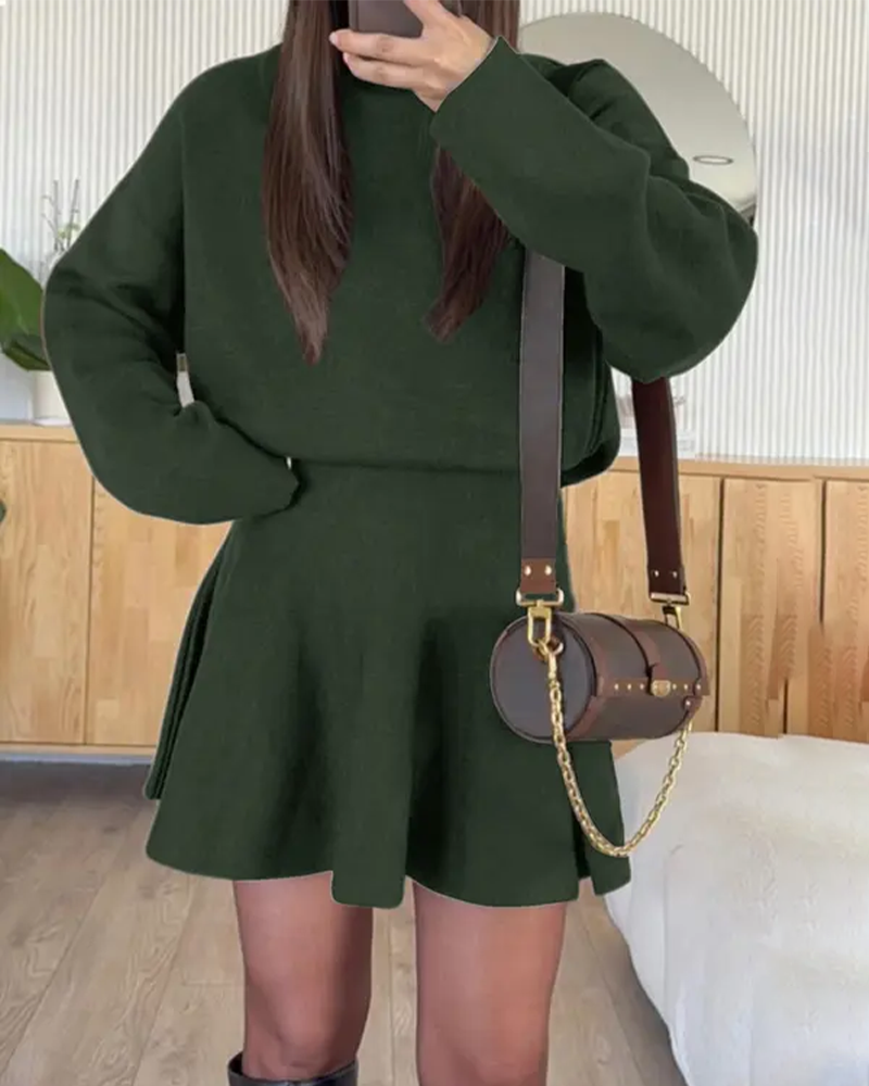 Women's Half-High Neck Long Sleeve Knit Sweater Dress