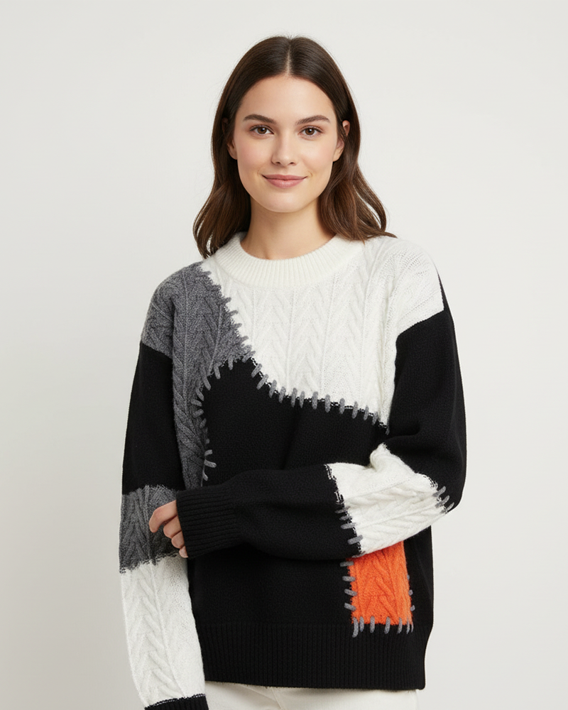 Latest Trend: Color-Block Patchwork Knit Sweater