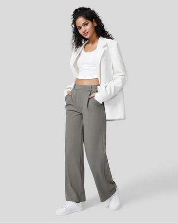 Flex High-Waisted Straight-Leg Work Pants – 4-Way Stretch Business Casual Pants with Pockets