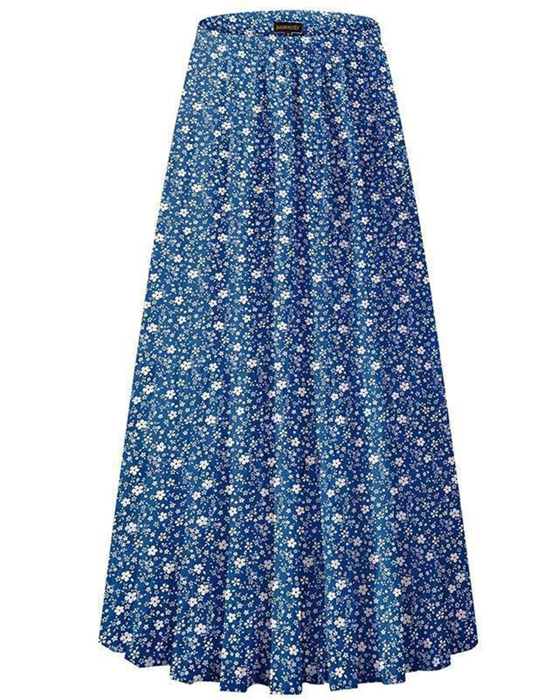 Boho Chiffon High Waist Pleated Maxi Skirt