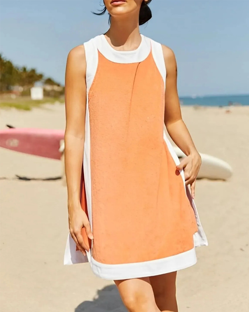 Women’s Colorblock 2-Piece Set — Sleeveless Crewneck Top & Matching Shorts with Pockets