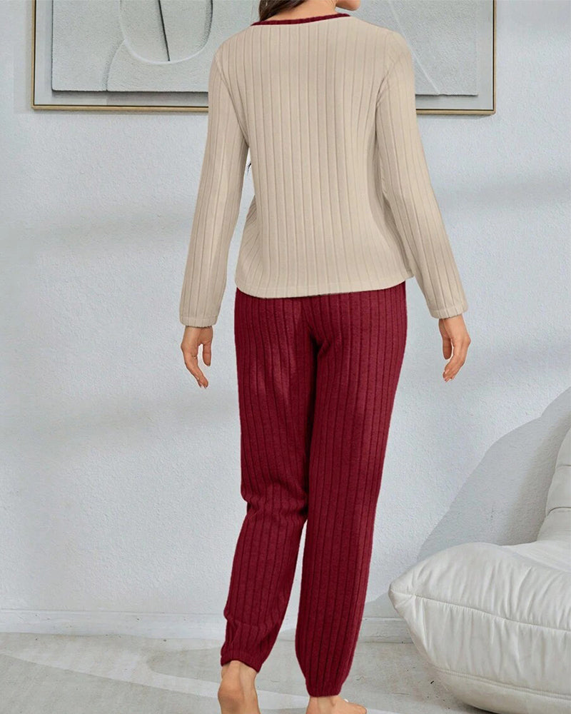 Women’s Heart Print Pajama Set – Long Sleeve Top & Pants Loungewear
