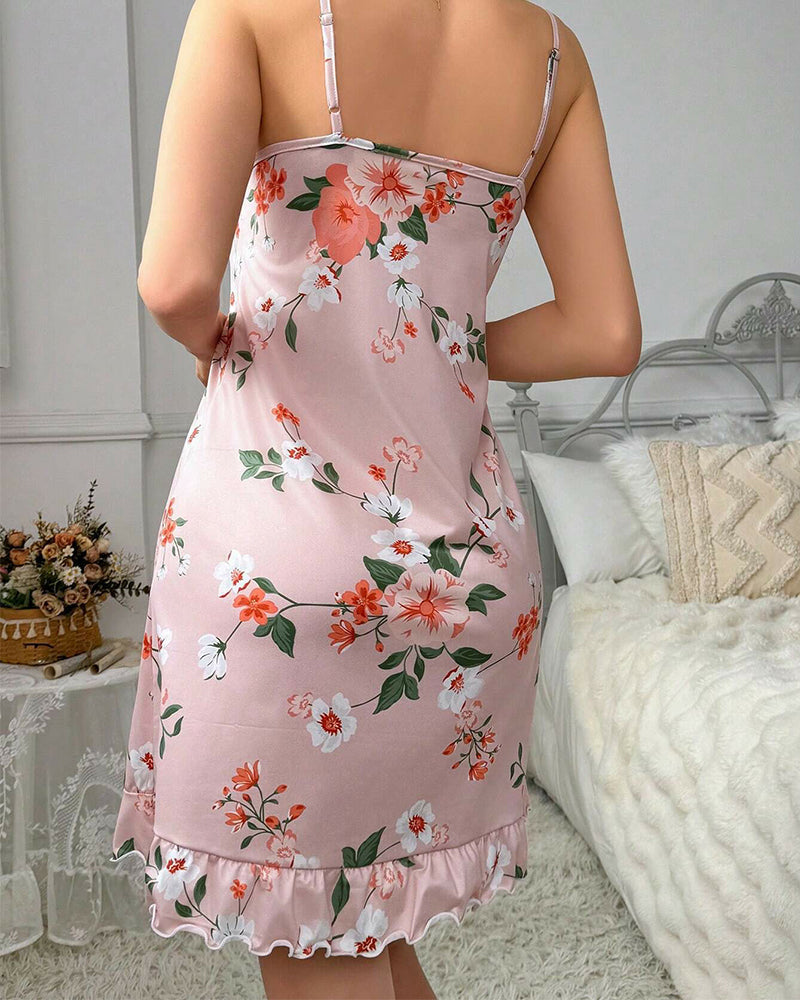 Sexy Floral Print V-Neck Backless Slim Fit Cami Dress
