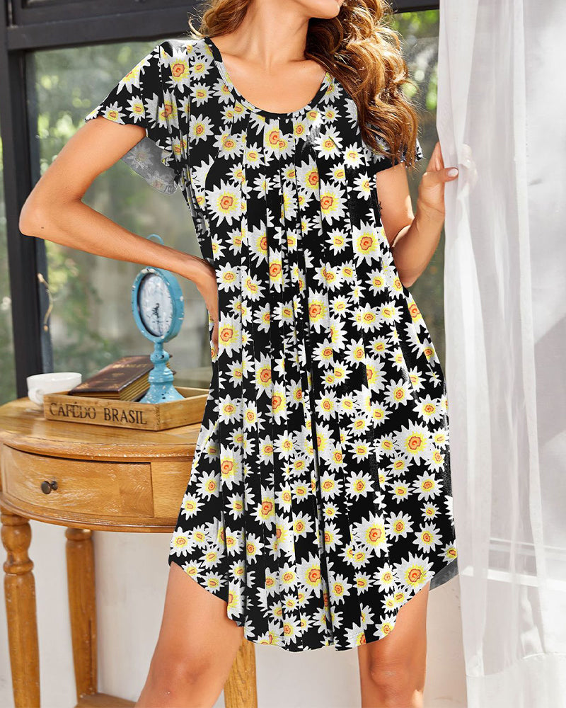 Soft Short Sleeve Crew Neck Lounge Sleep Dress