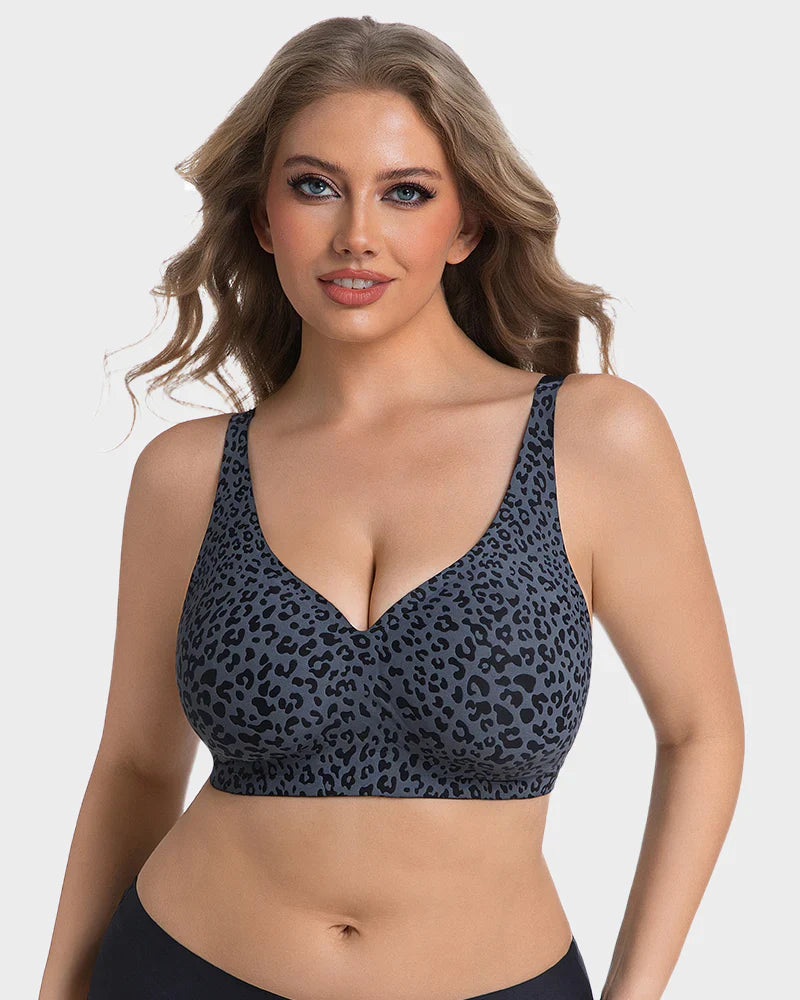 Leopard Deep V Wireless Push-Up Bra