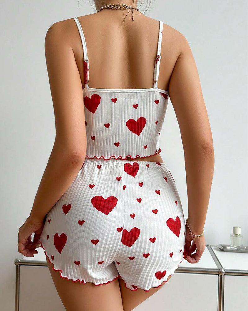 Cute Strawberry Print Cami & Shorts Pajamas