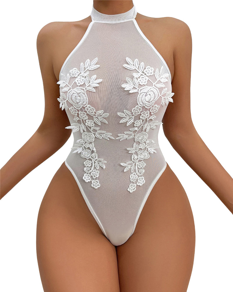 Sexy See-Through Lingerie with Floral Embroidery