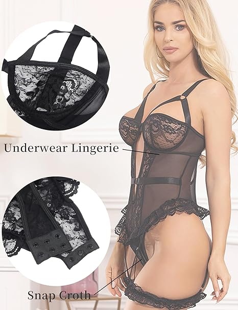 Sexy Contrast Lace Cut-Out Teddy