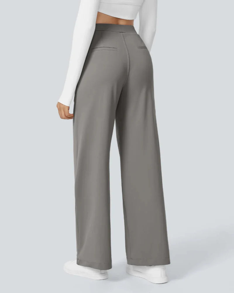 Flex High-Waisted Straight-Leg Work Pants – 4-Way Stretch Business Casual Pants with Pockets
