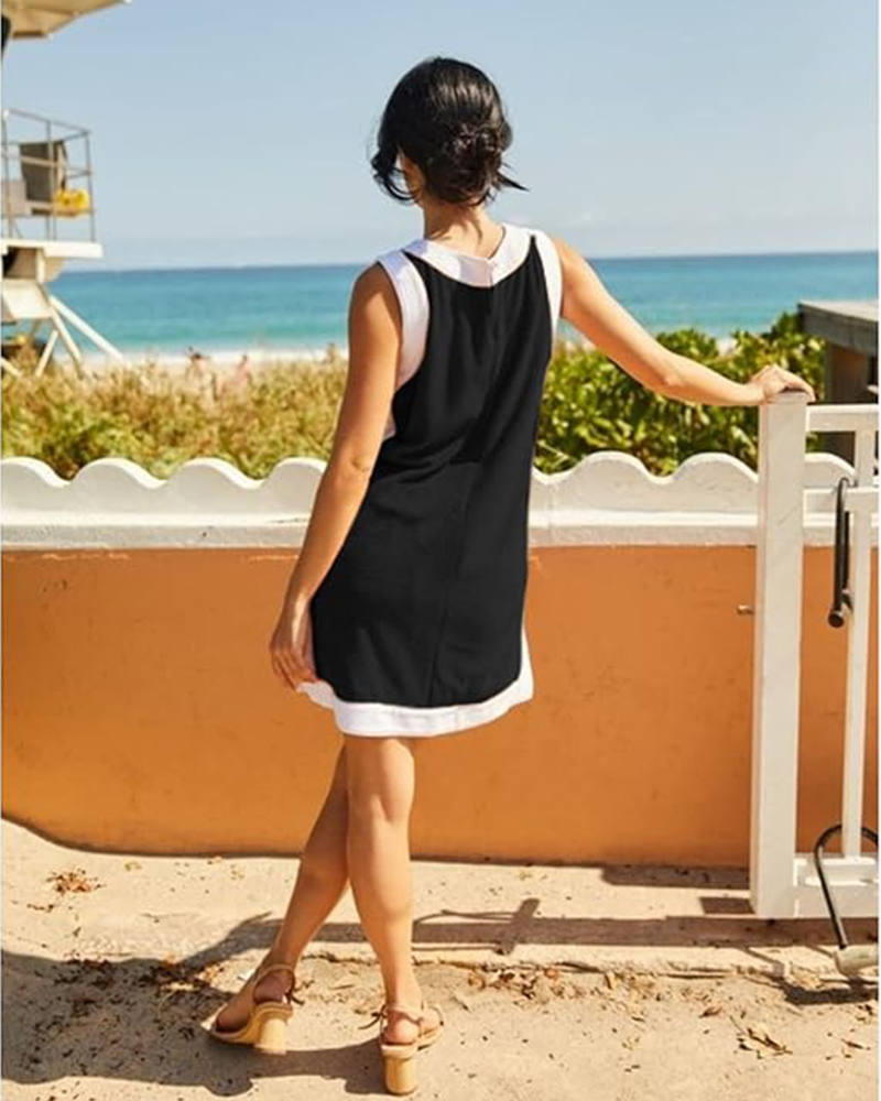 Women’s Colorblock 2-Piece Set — Sleeveless Crewneck Top & Matching Shorts with Pockets