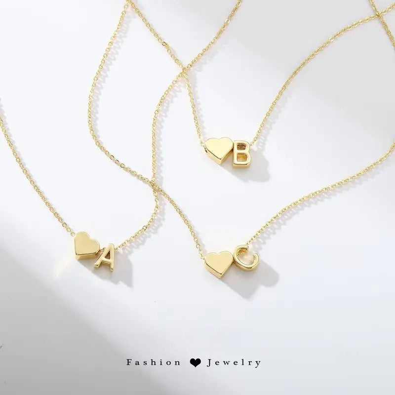 Tiny Heart Initial Necklace – 14K Gold Plated A–Z Letter Pendant, Dainty Personalized Gift for Women