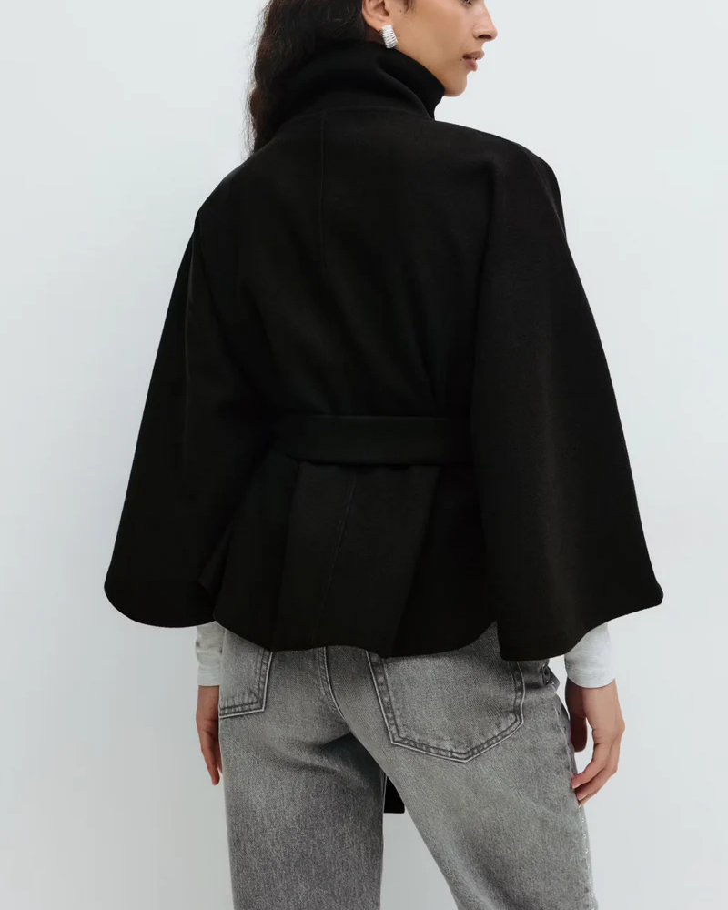 Women's Belted Woolen Cape Coat
