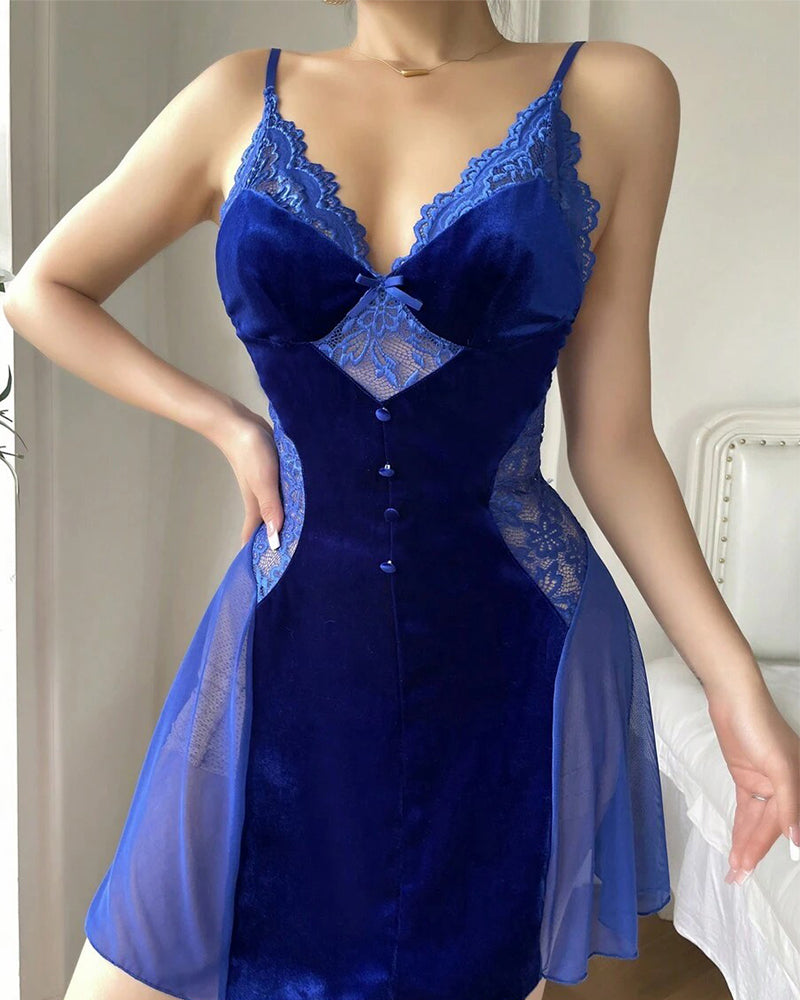 Sexy Lace Trim Camisole Nightdress with Built-In Padding